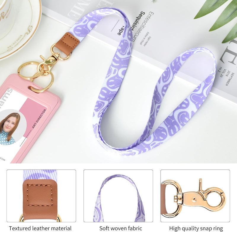 Knagsfa Lanyards for Keys, Neck Lanyards for ID Badges with Metal Hook, Cute Keychain Lanyard for Women, Purple Smile - Image 4